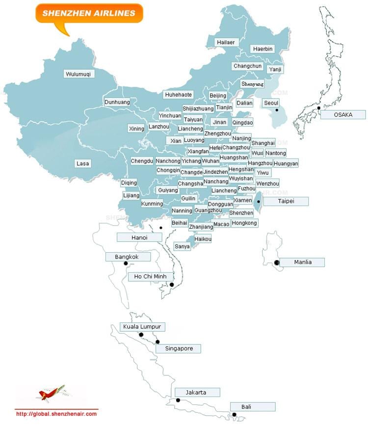 mapa de Shenzhen airlines rota
