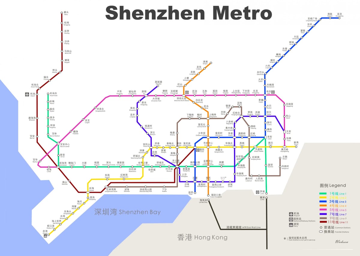 Shenzhen mapa do metropolitano de 2016