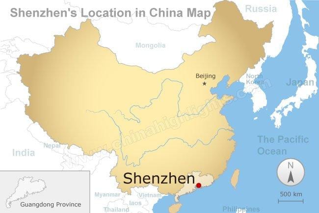 Shenzhen localização no mapa da China