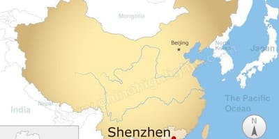 Shenzhen localização no mapa da China